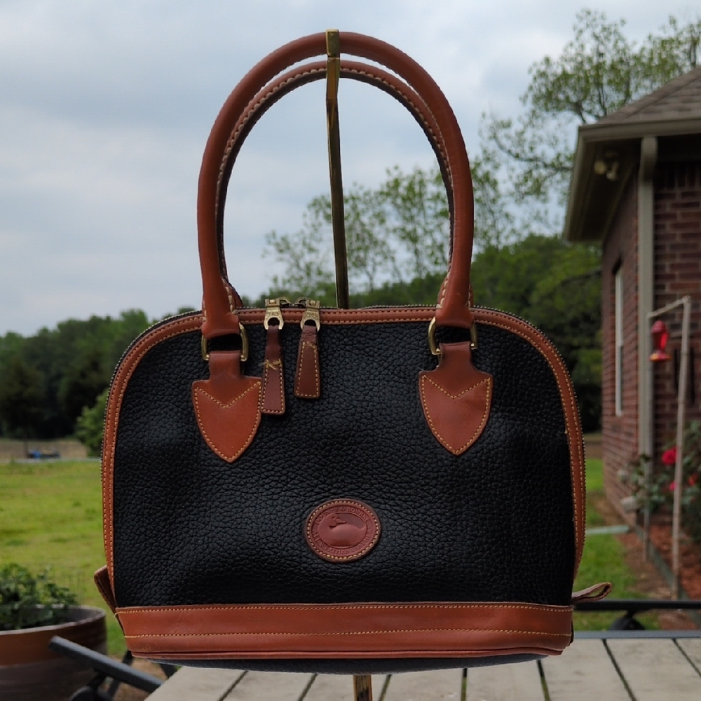 Dooney & Bourke Vintage Black And Brown All Westher Leather Satchel